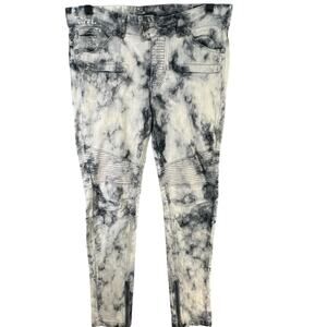 Gracia Fashion Moto Jeans Women M Black Acid Wash Ankle Zip Grunge Streetwear